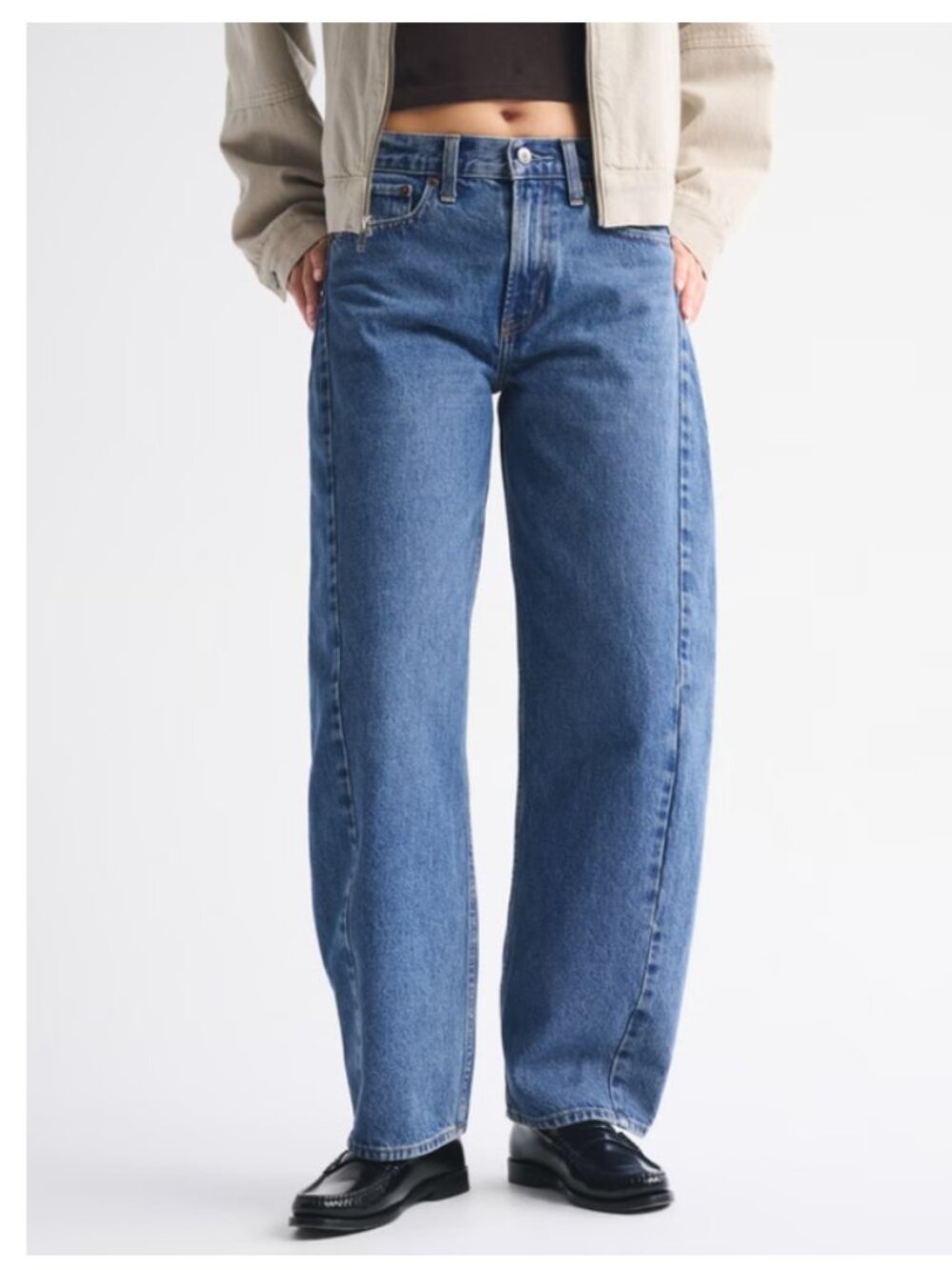 Abercrombie & Fitch Mid Rise Barrel Jean Heavyweight Rigid Dark Wash 28 NEW - Picture 2 of 10
